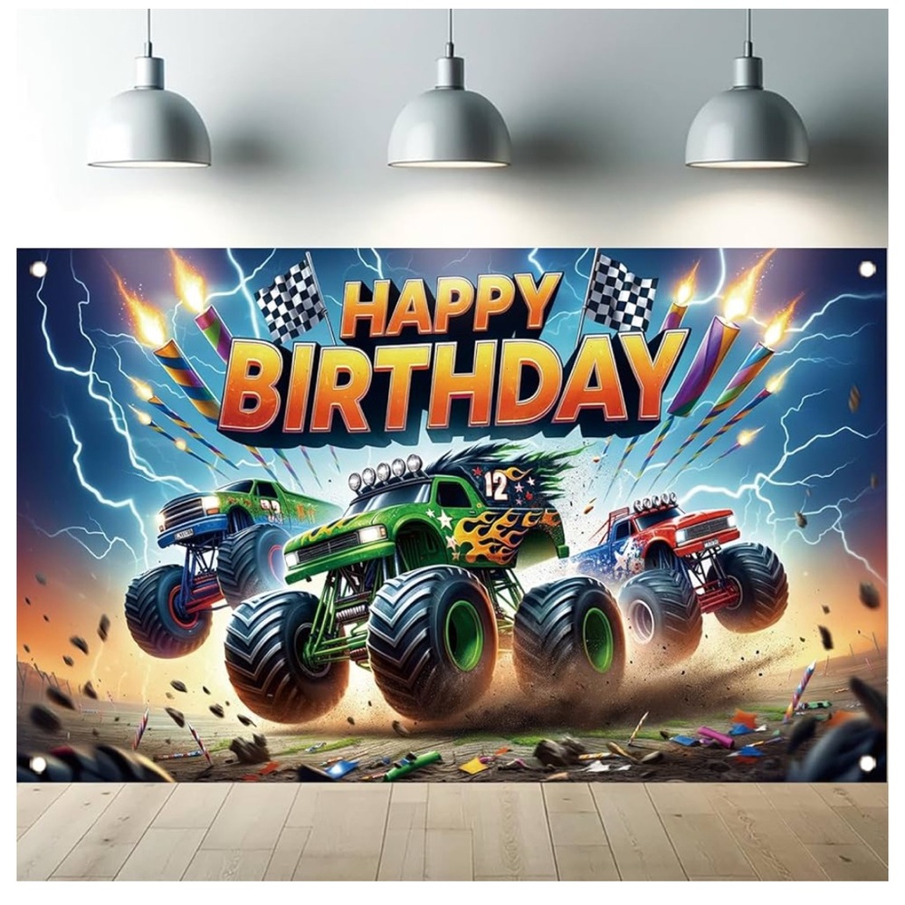 Monster Truck Birthday Backdrop  #2,4 x 6, Monster